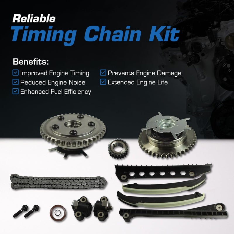 Auto Parts Prodigy Timing Chain Kit with Tensioner Guides Cover Gaskets Cam Phaser Engine Variable Camshaft Timing Cam Phaser VCT VVTi Actuator Timing Sprocket Bolt Gaskets For Ford TRITON 3-Valve F150 F250 Expedition - Image 2